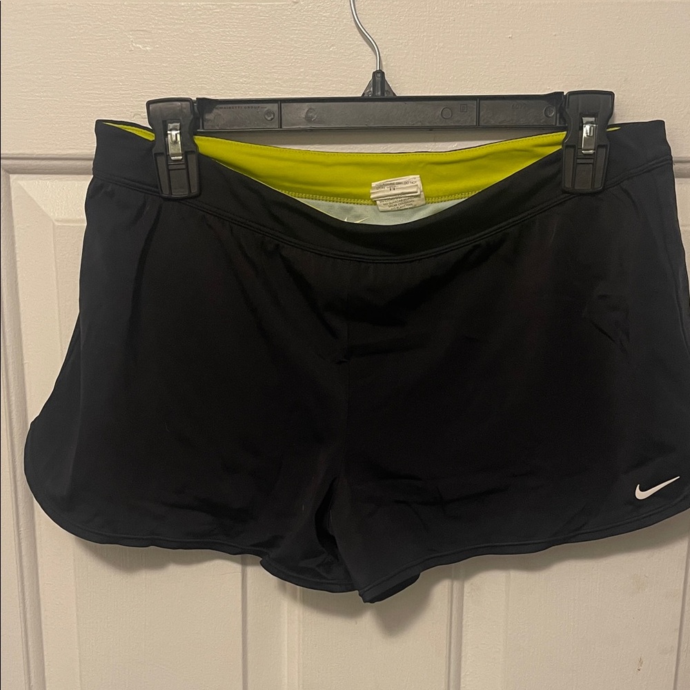 Nike Women's Black Athletic Shorts with Lime Accents